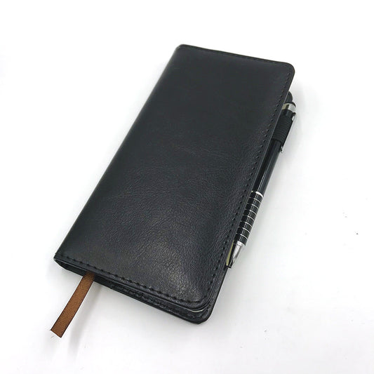 A6 Weekly Planner Notebook with Metal Gel Pen PU Leather Cover, 100 Sheets Black