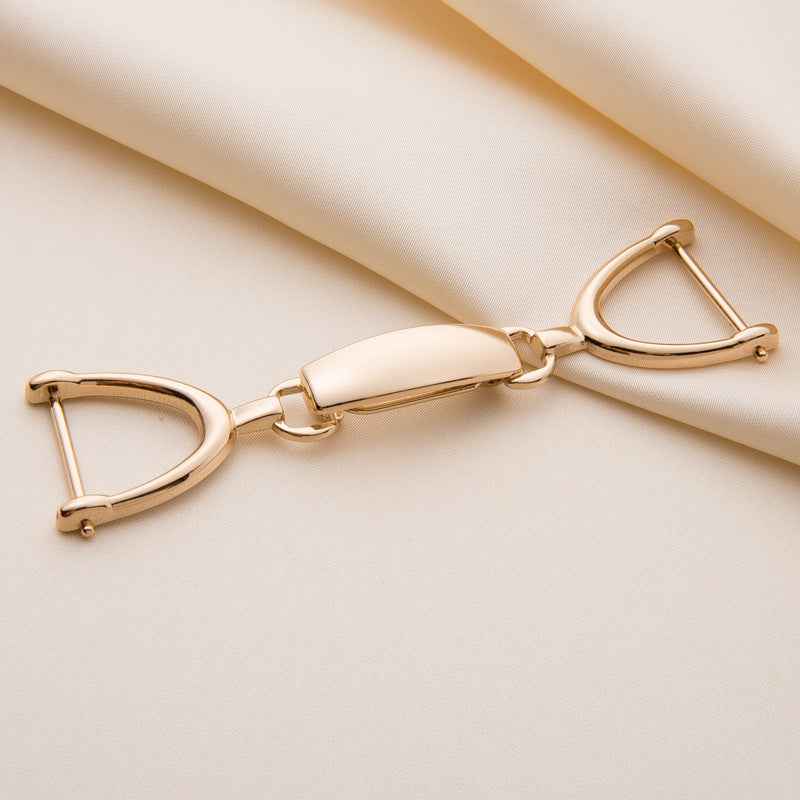 Gold coat hook buckles with D-ring hooks and rectangular snap bar