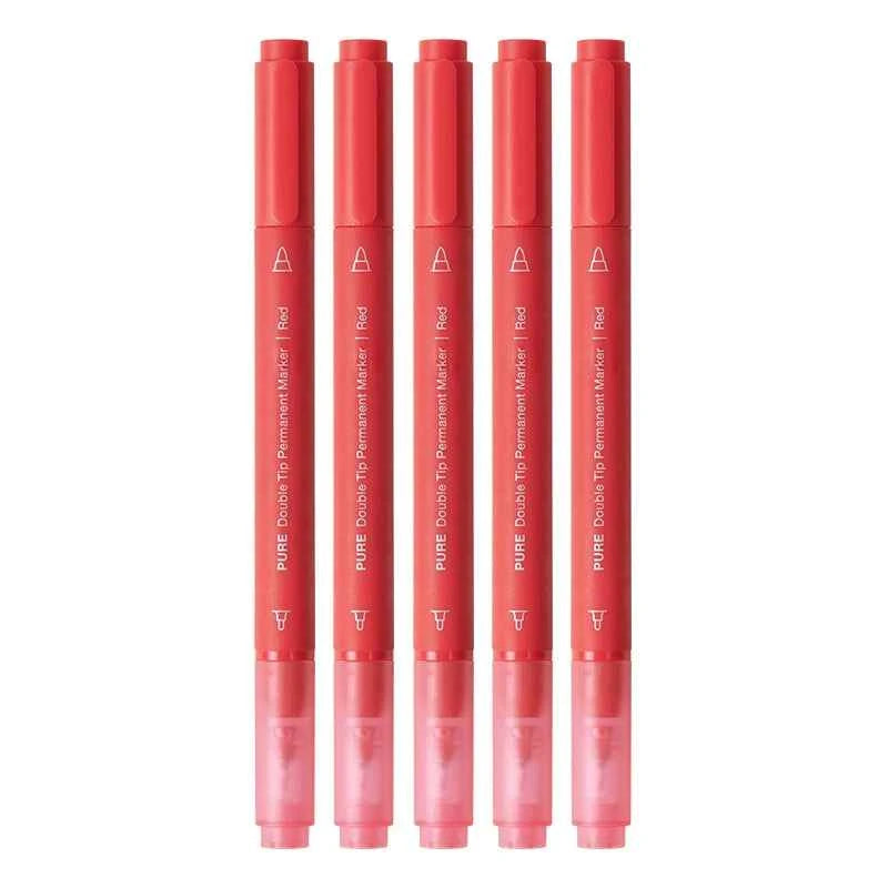 KACO Pure Double Tip Permanent Markers,Black/Red/Blue Color,5 Pack