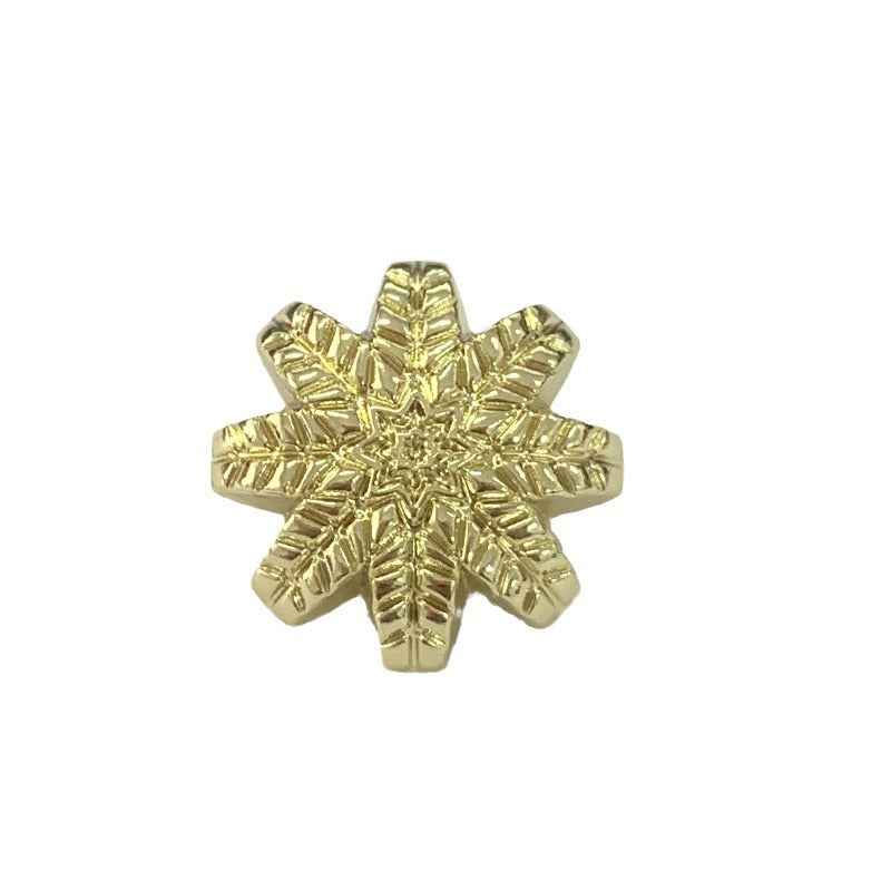 Gold metal leaf shank button, detailed snowflake design