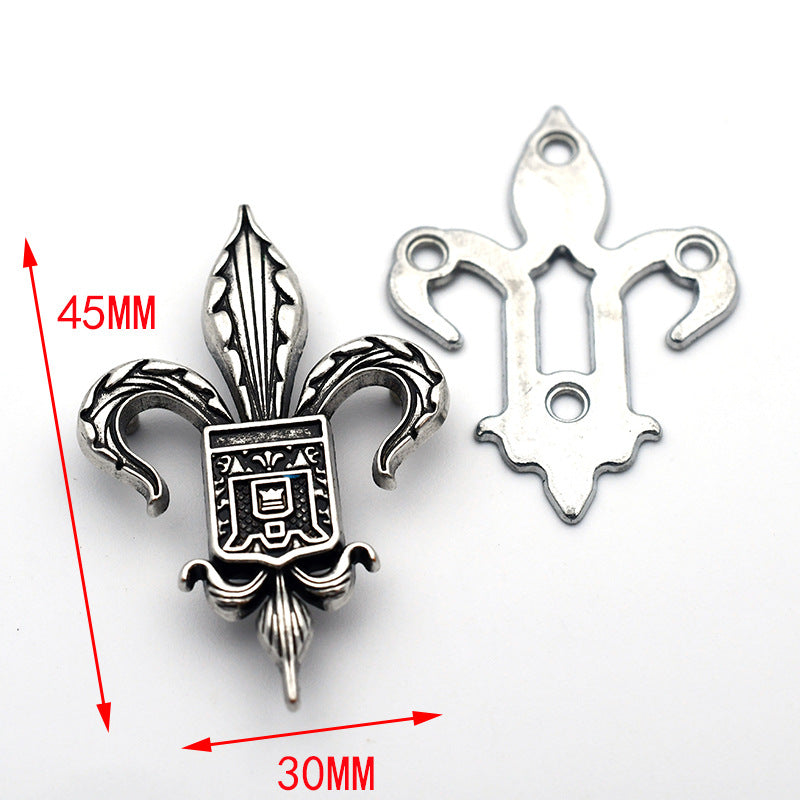 Ornate metal stud button set with back plates and spike posts, 45mm x 30mm