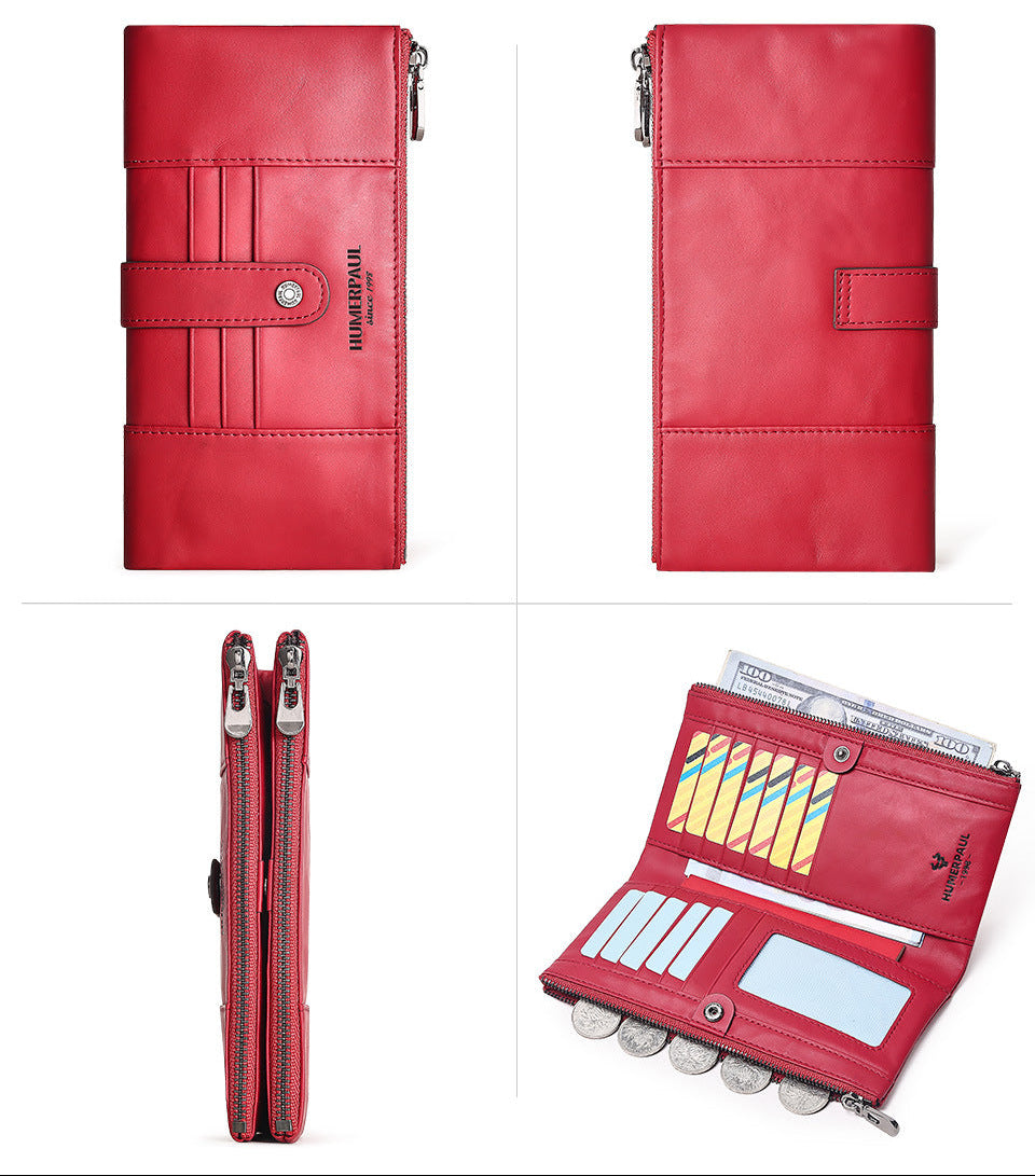 Women's Genuine Leather Long Wallet — RFID Blocking Clutch