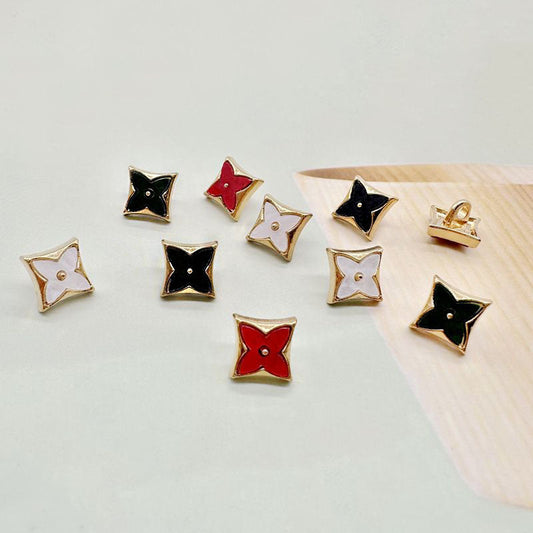 11.5mm Rhombus Four-Leaf Clover Enamel Metal Shank Shirt Buttons 20pcs