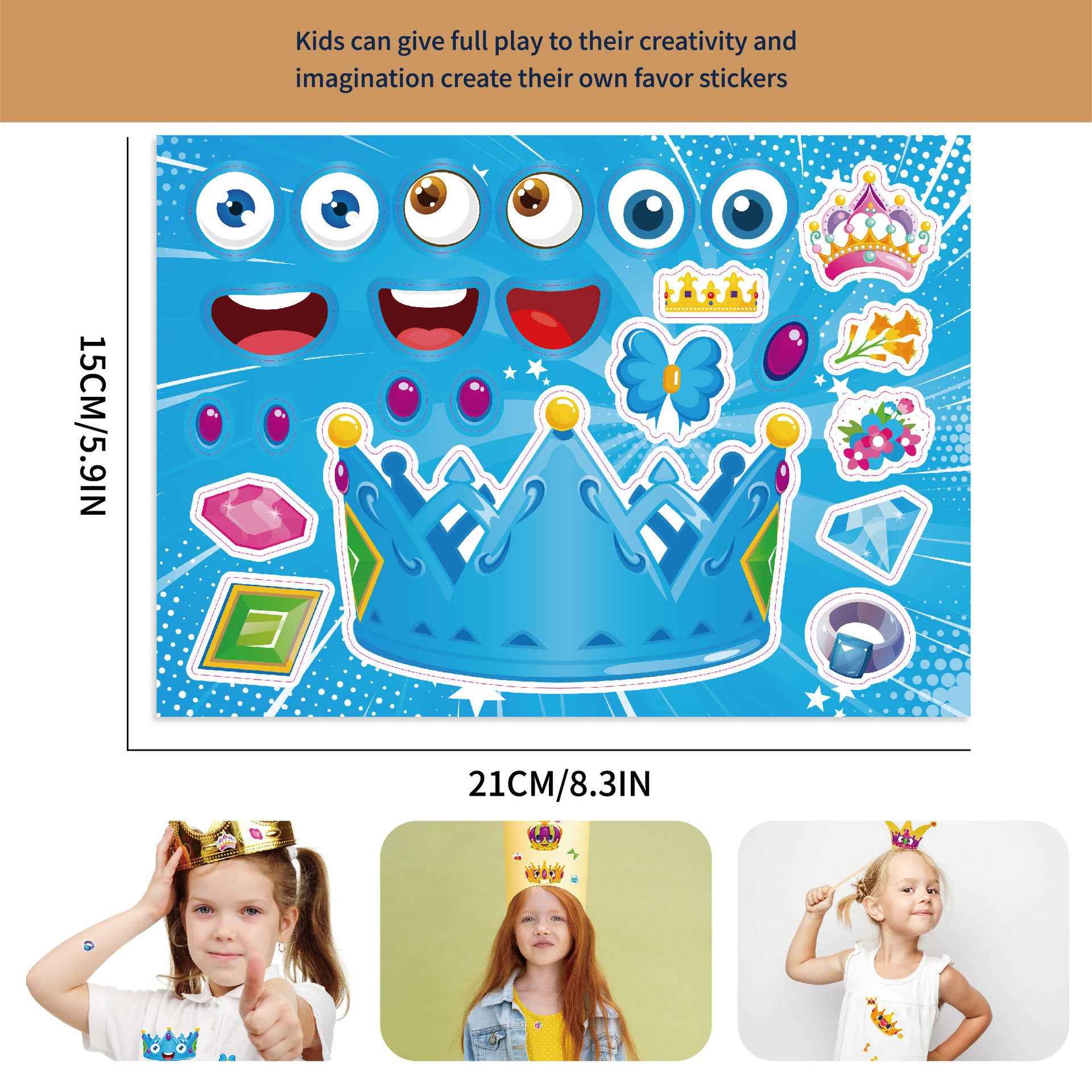 Make a Face Cartoon Crown DIY Stickers for Kids 24 Sheets