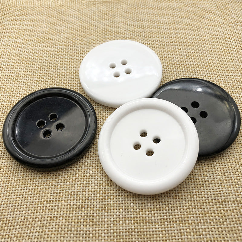 50mm round resin buttons, four-hole design: white and dark/black mix, 12pcs