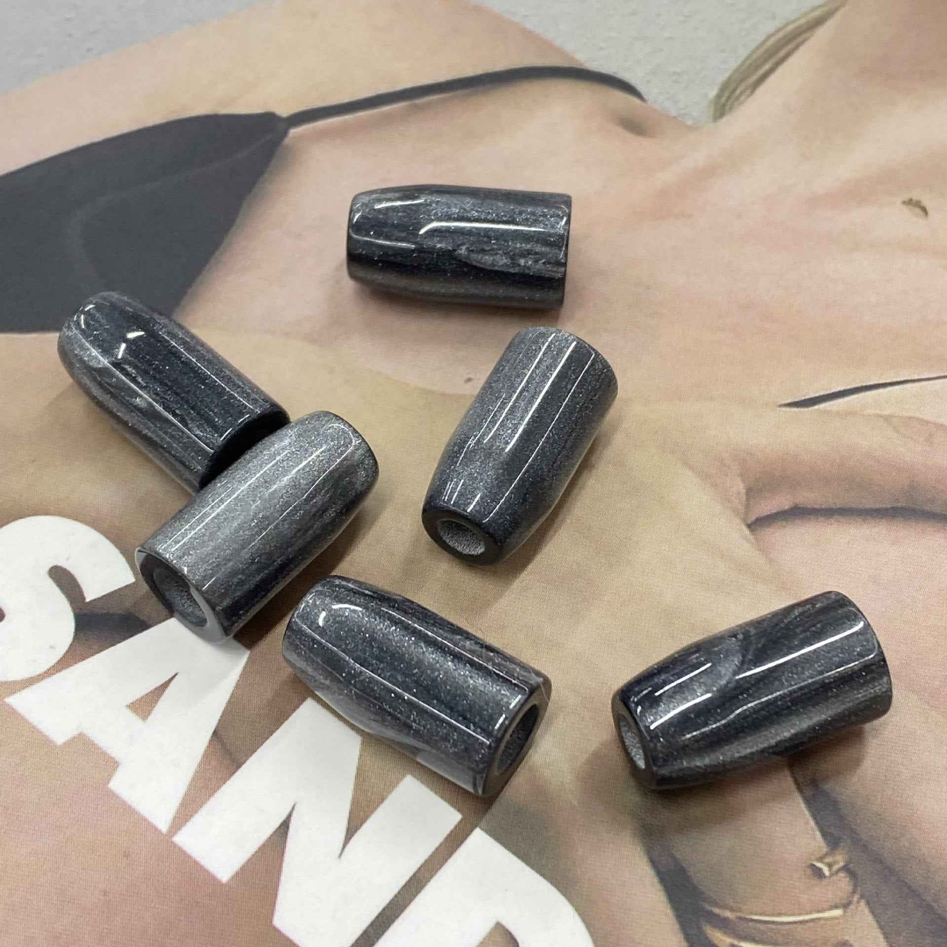 Resin bell cord buttons, single-hole, dark gray/black glossy finish