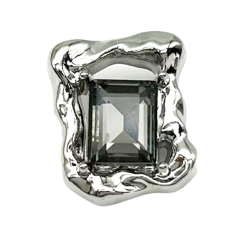 Silver-tone beveled diamond rectangular hollow metal button with faceted square center