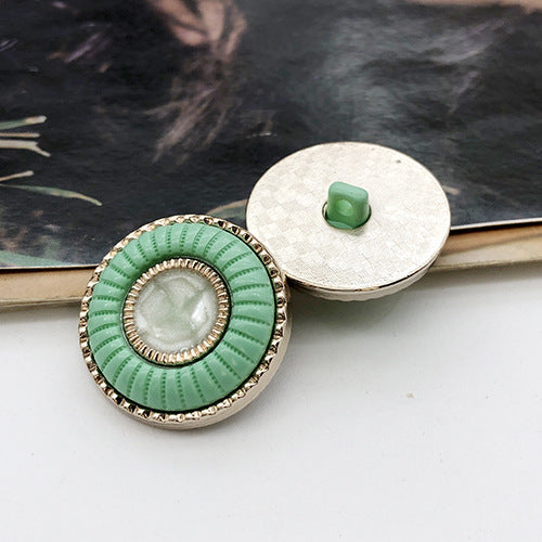 Green 25mm double-ring resin button with metal shank, round design