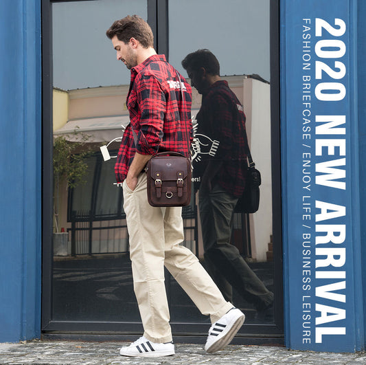 Brown Crazy Horse Leather Men's Shoulder Bag,Business Commuter Bag