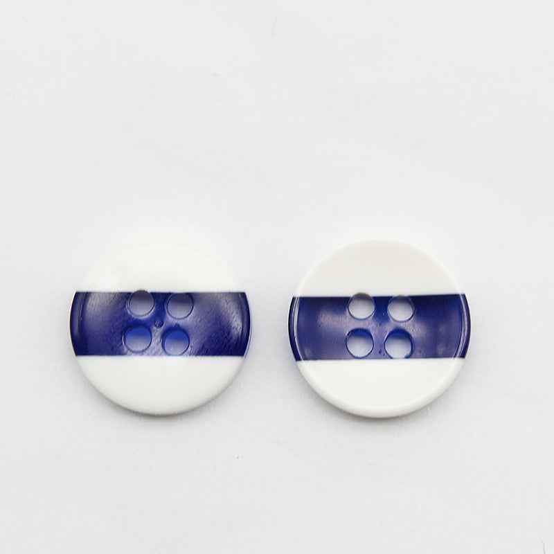 Dual-tone round resin button, 4-hole: dark blue top with white base (2 buttons)
