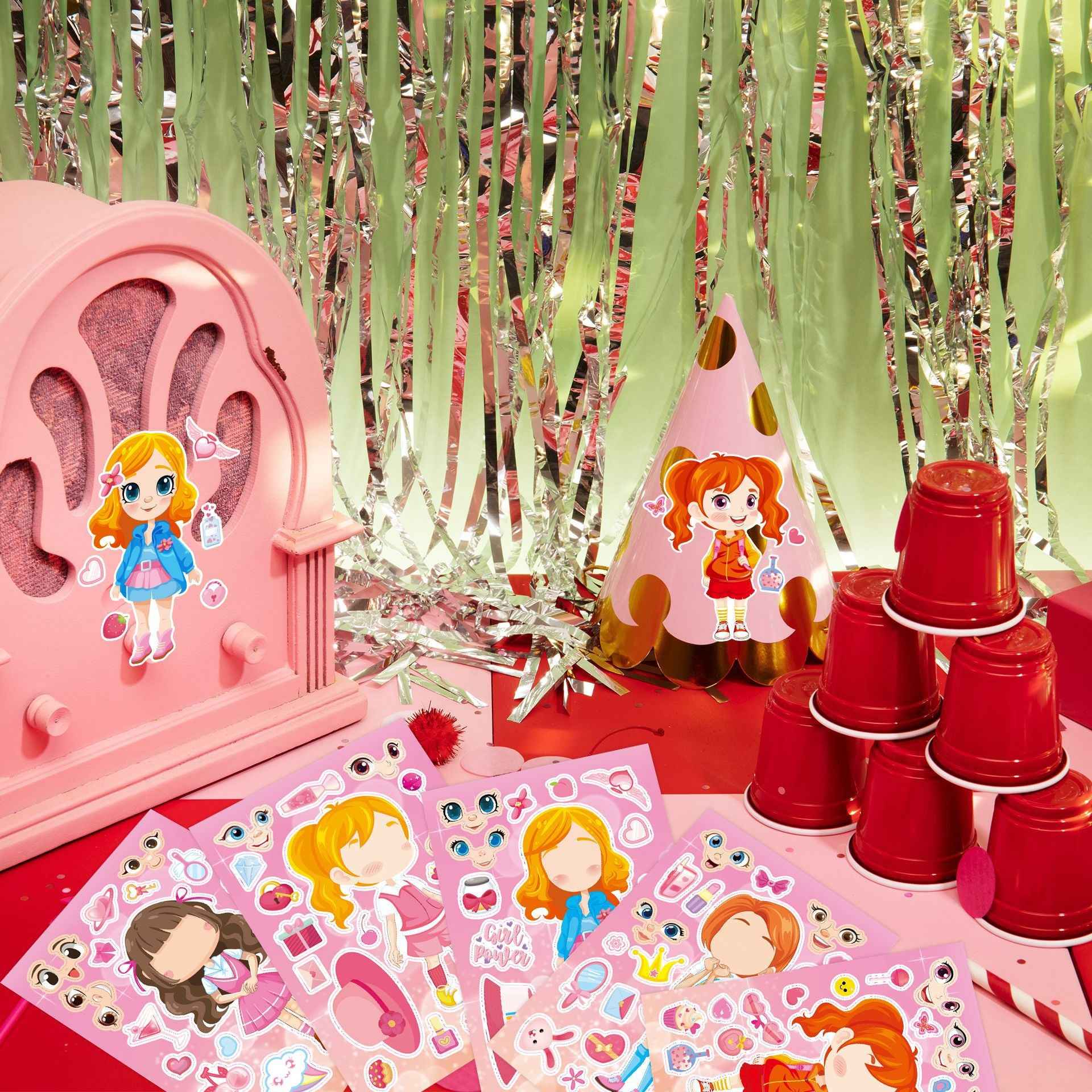 Make a Face Pink Girls Stickers for Kids 24 Sheets