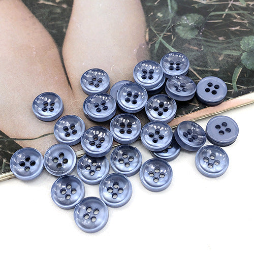 Silver-blue round 4-hole shirt buttons, multiple buttons with four-hole pattern