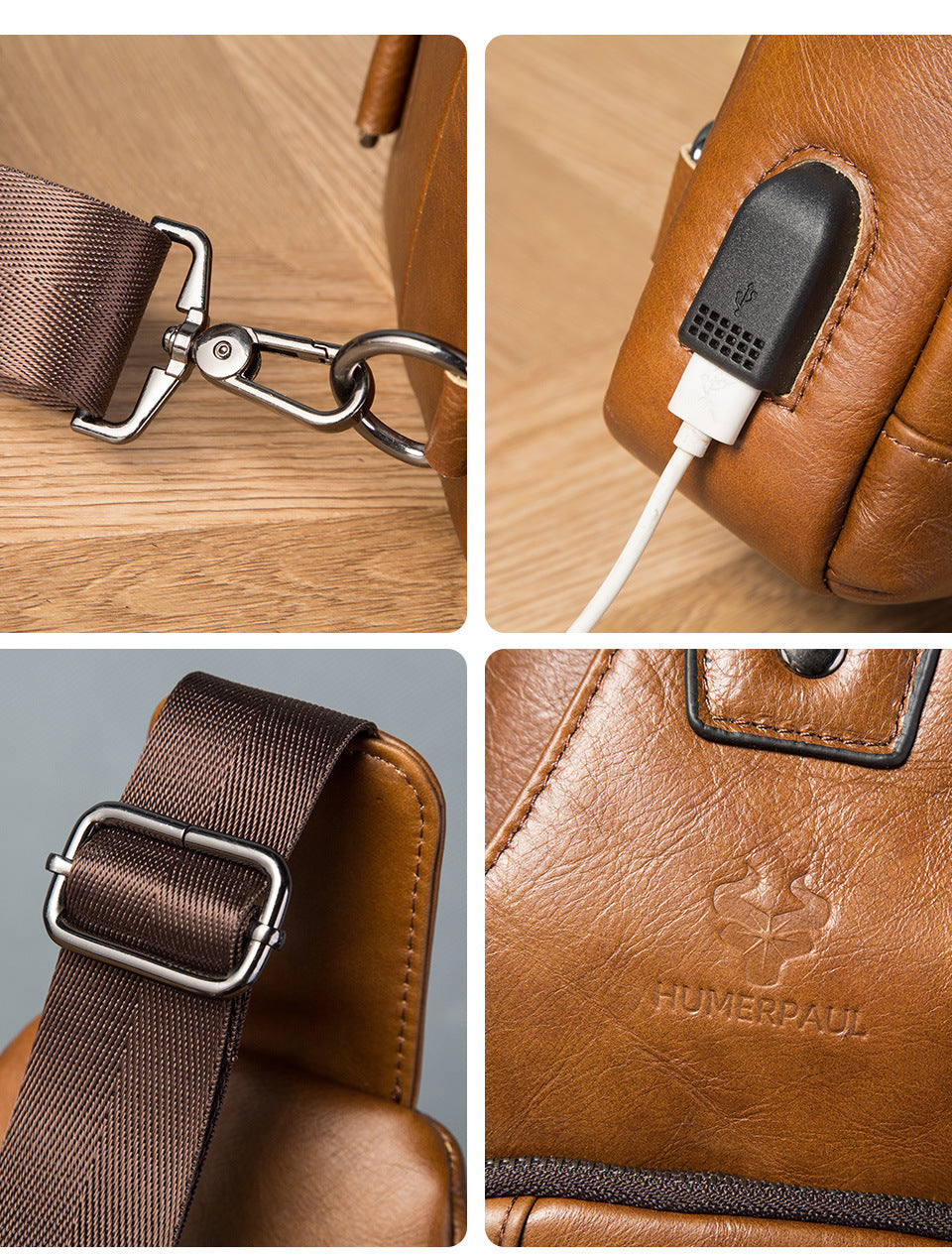 Men's Genuine Leather Chest Bag Full Grain Cowhide Sling