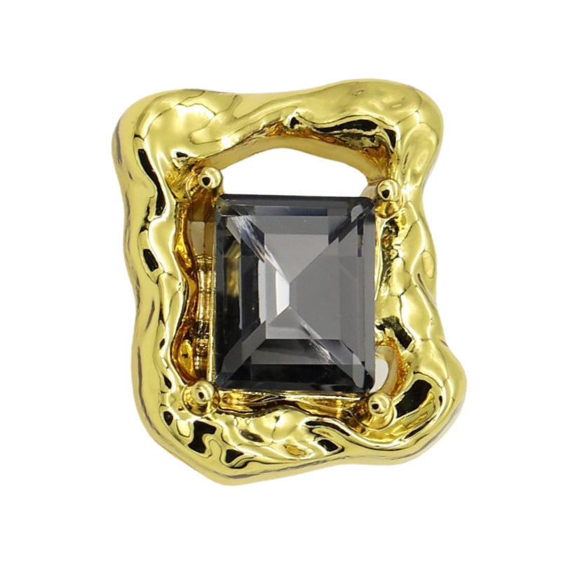 Gold beveled diamond rectangular hollow metal button with faceted square center