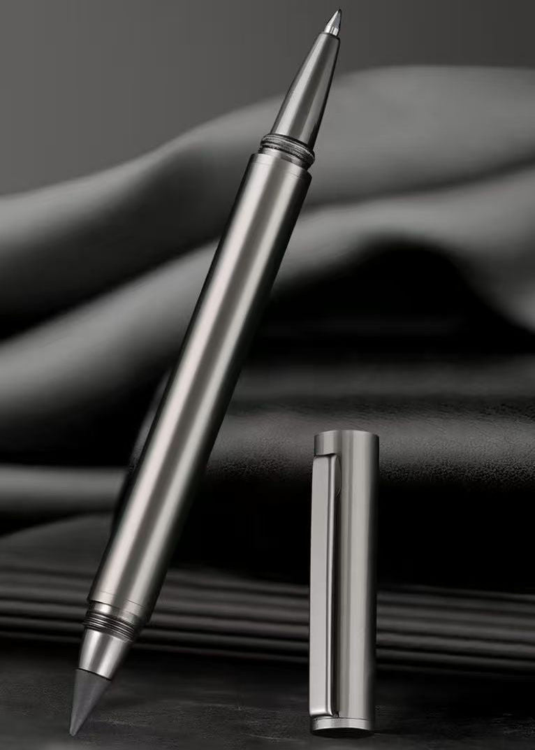 2-in-1 Dual-Tip Metal Signature Pen Set Gel Ink + Inkless Eternal Pencil 2 Pack