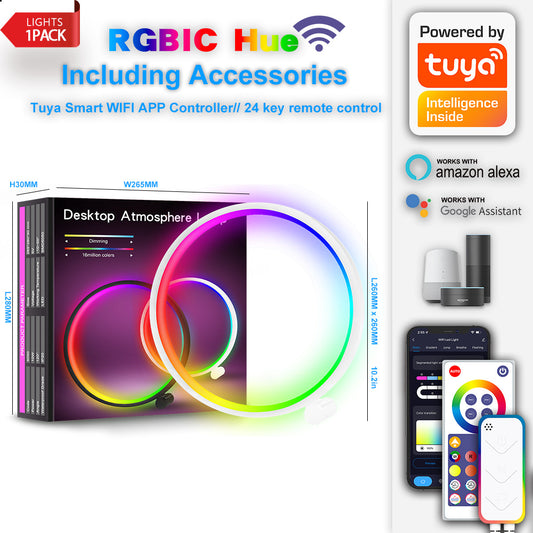 Smart RGBIC Ring Desk Lamp | 10-Inch Gaming Ambient Light | WiFi & Bluetooth