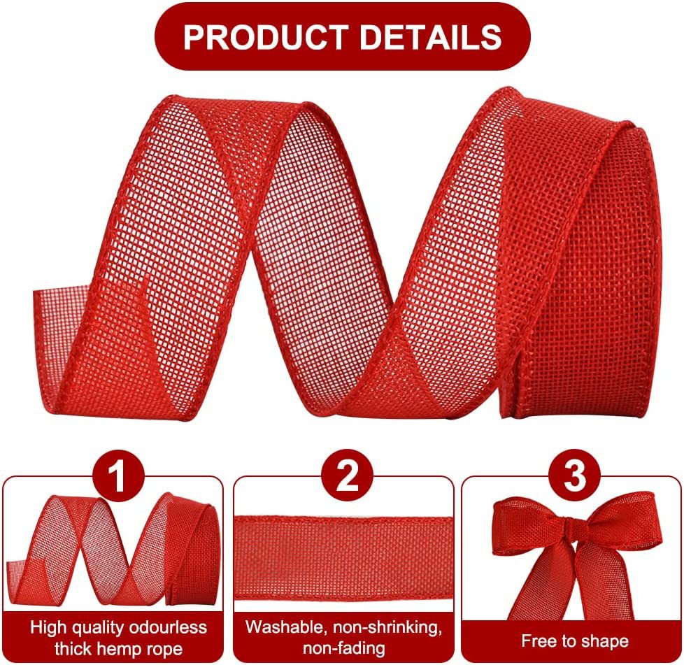 Red cotton ribbon spool and folded ribbon strip, shown as product detail