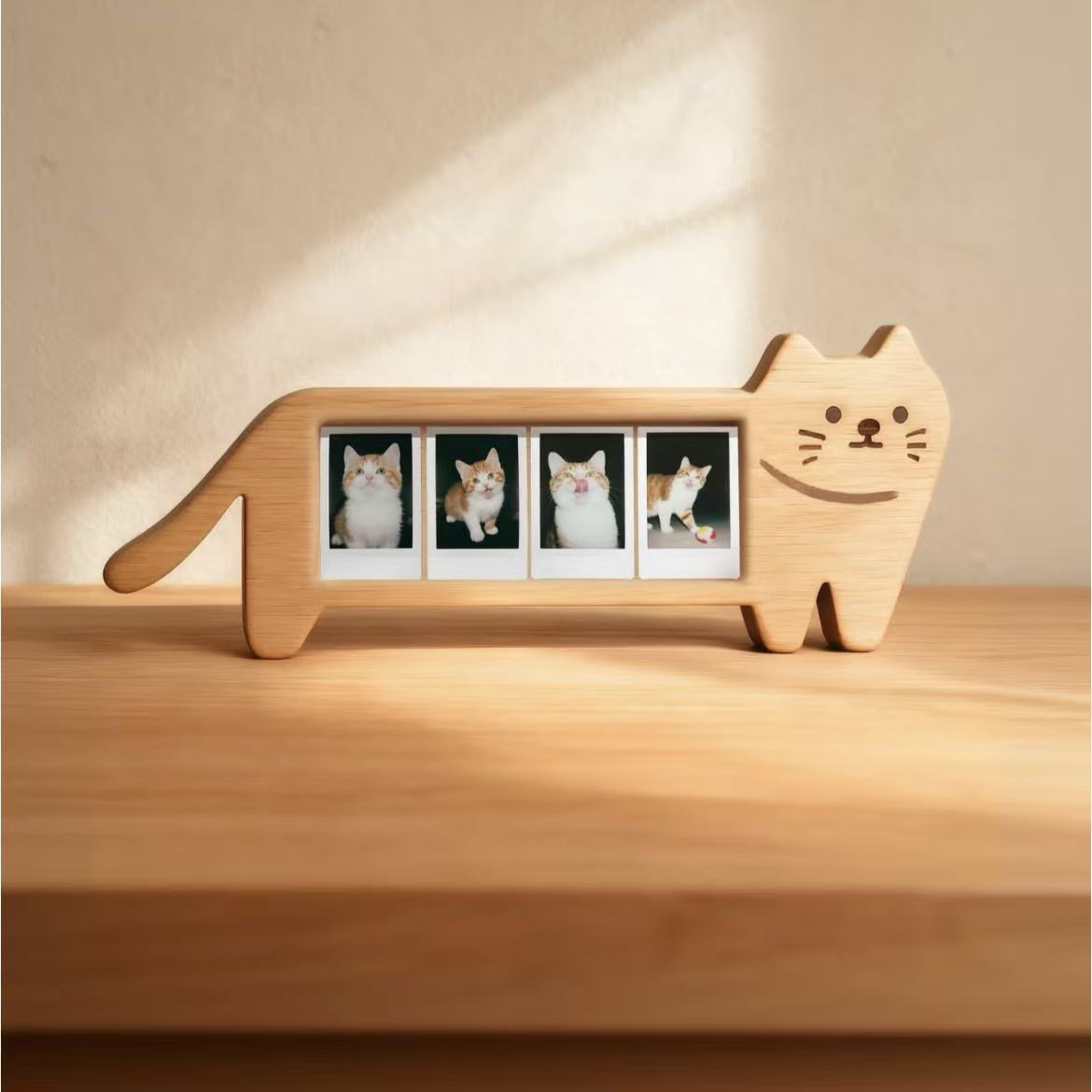 Cute Cat Wooden Photo Frame – Holds 4 x 3-Inch Photos B