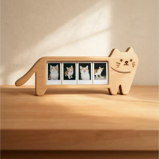 Cute Cat Wooden Photo Frame – Holds 4 x 3-Inch Photos B