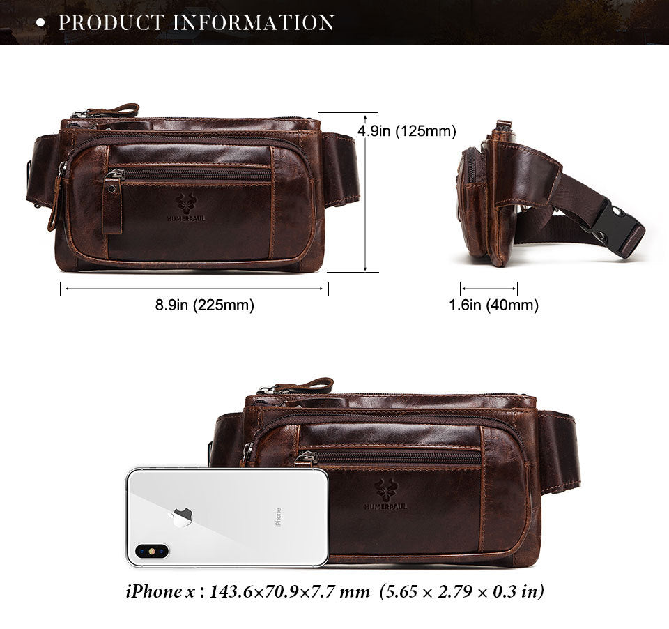 Men's Genuine Leather Waist Bag Packs