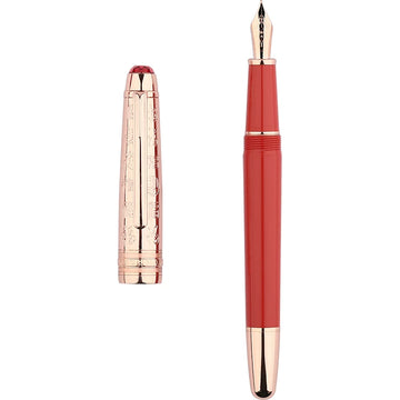 MAJOHN P135 Damenfüllfederhalter – EF-Feder | Roségold & Korallenrot | Limitierte Fu-Zeichen-Edition