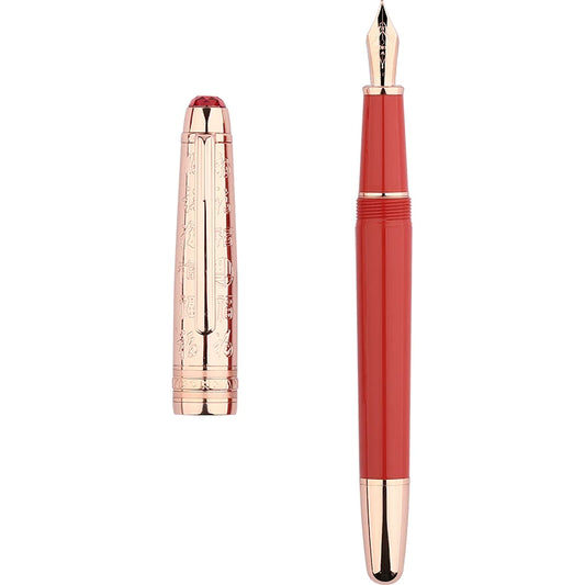 MAJOHN P135 Ladies Fountain Pen – EF Nib | Rose Gold & Coral Red | Fu Character Limited Edition