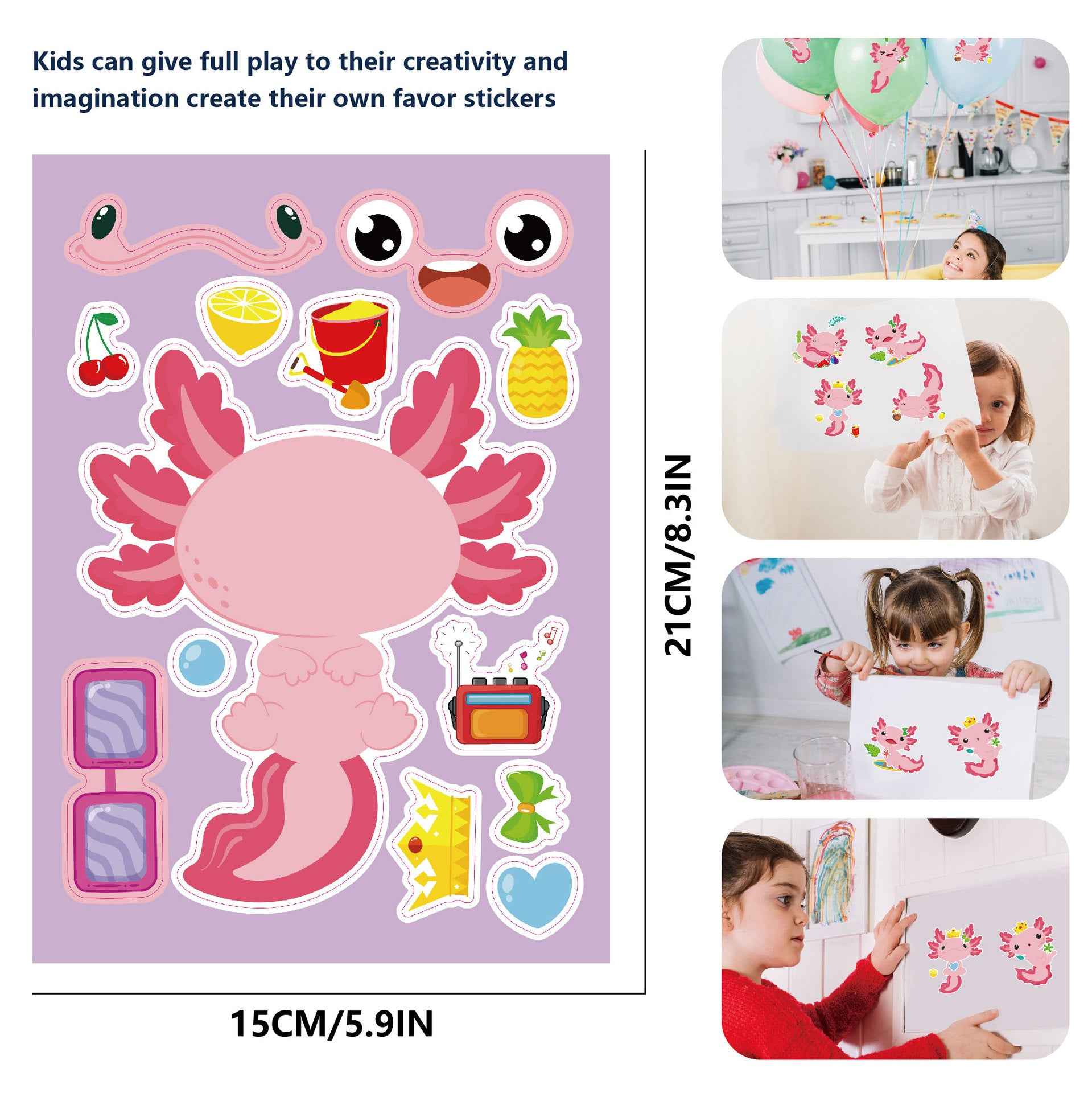 Make a Face Cartoon Axolotl Animal DIY Stickers for Kids 24 Sheets