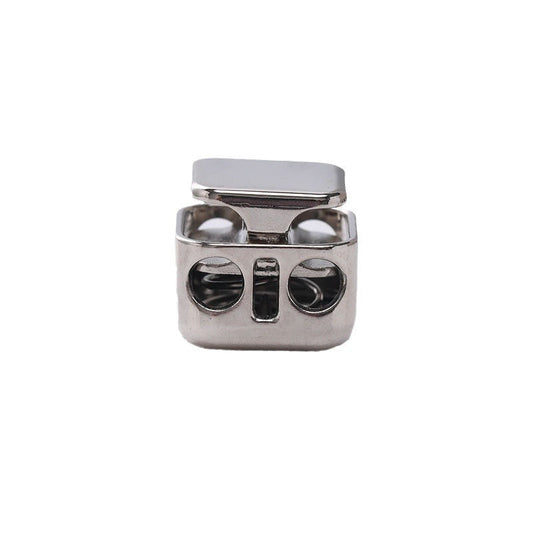 Square Two-Hole Cylinder Metal Spring Drawstring Cord Lock – 20Pcs Silver