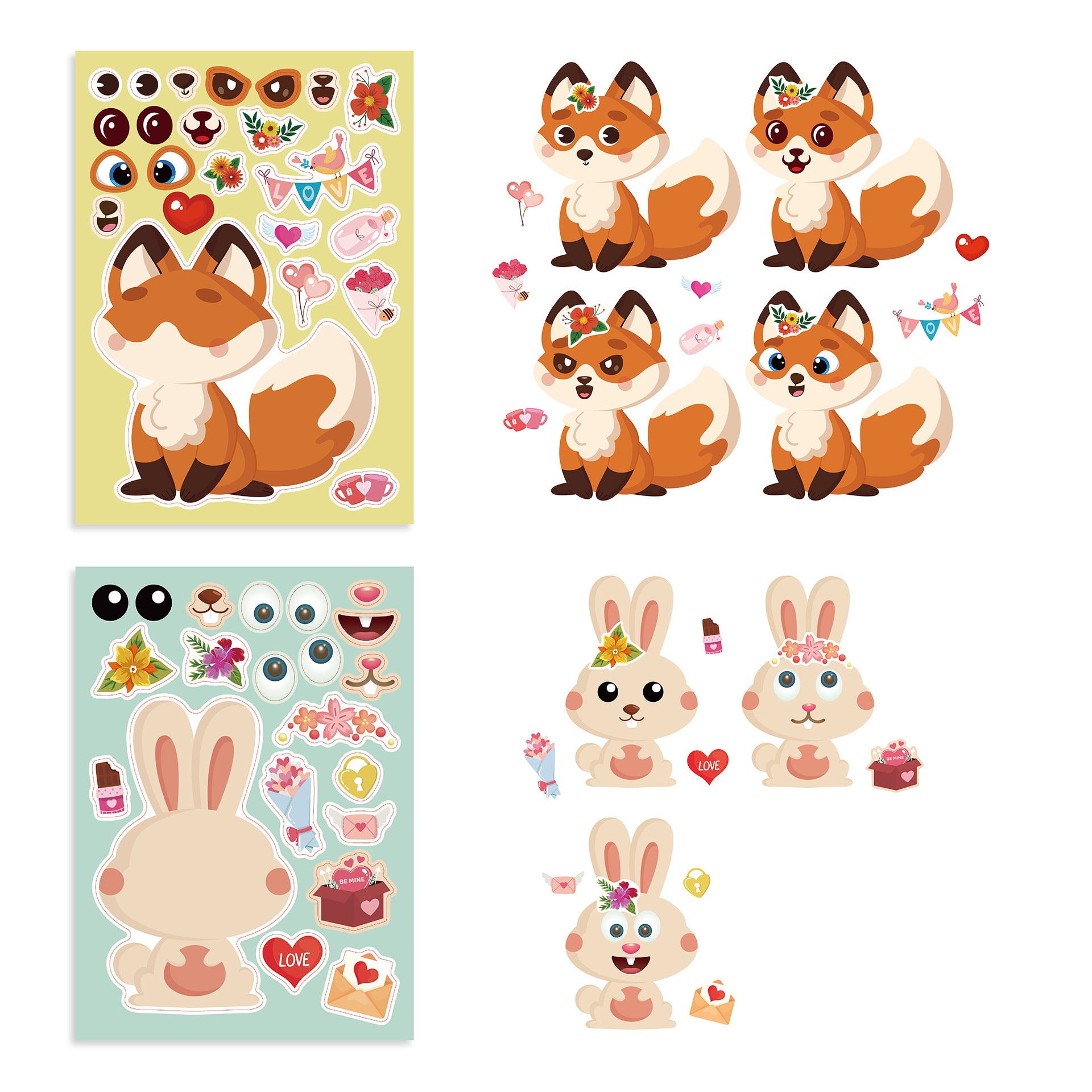 24 Sheets Valentine's Day Animal Stickers for Kids