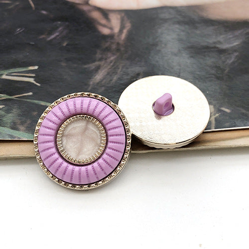 Purple 25mm double-ring resin button with metal shank, round design