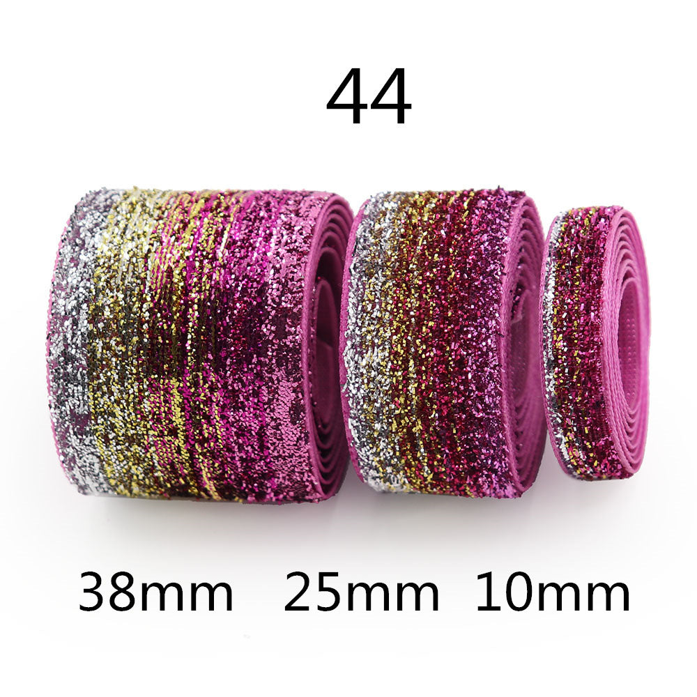 10/25/38mm gradient chenille sparkle ribbon, style 44; pink/magenta with gold sparkle