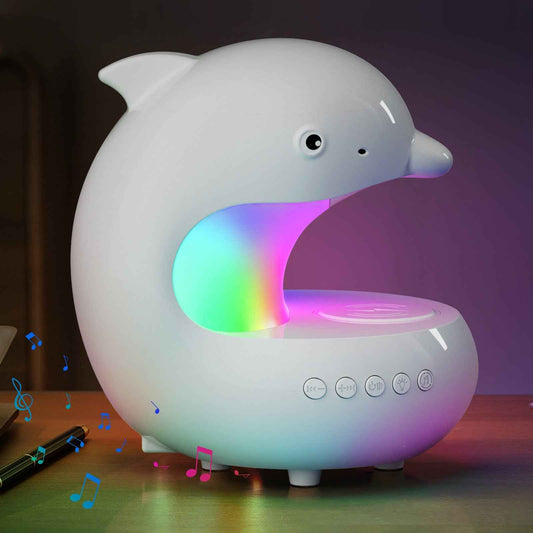 Dolphin Night Light with Wireless Charger & Bluetooth Speaker White