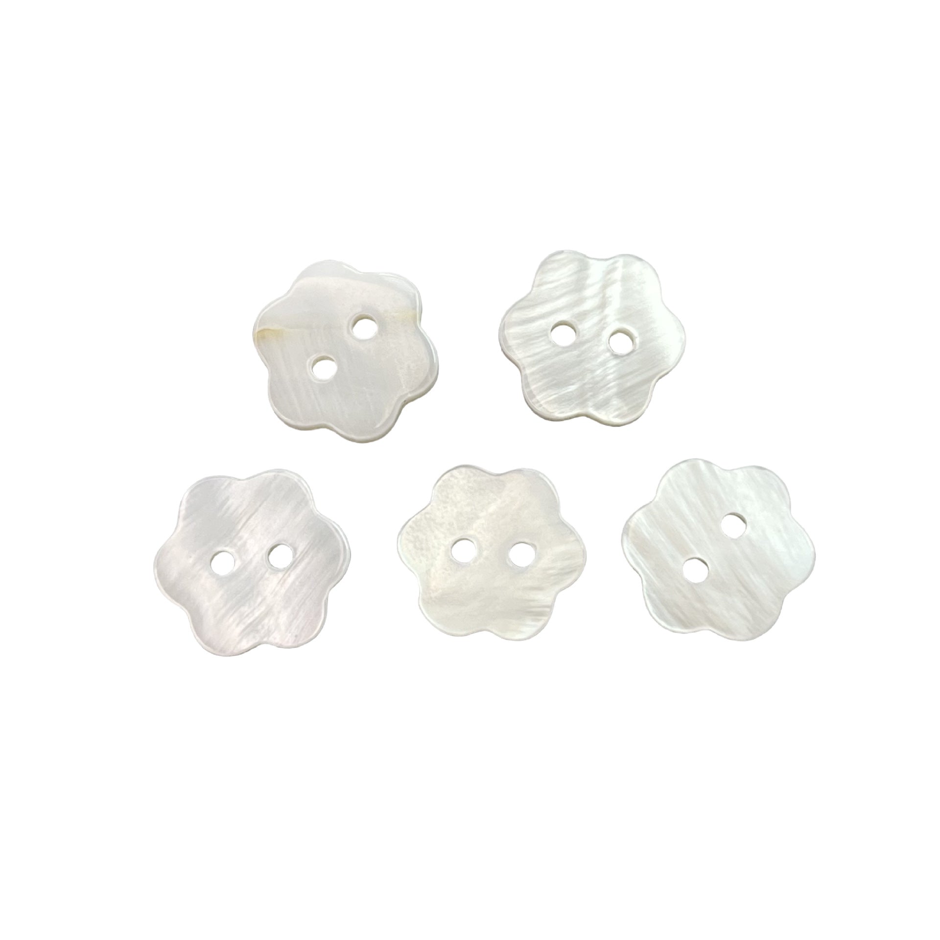 Natural shell flower shirt buttons, 2-hole design, set of light white buttons