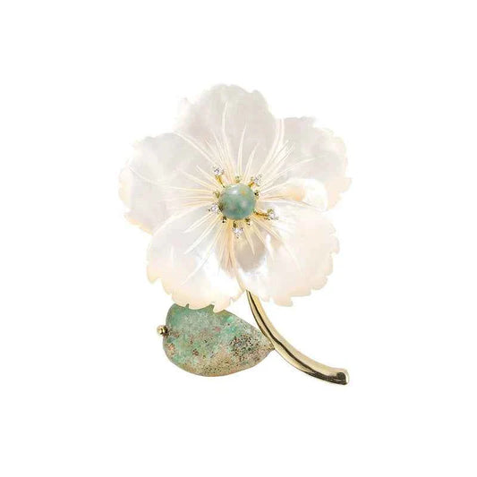 Natural Sea Shell Peach Blossom Imperial Stone Coat Brooch Pin