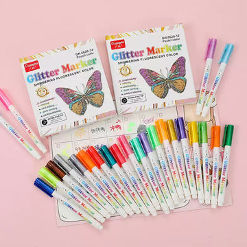 Guangna Glitter Markers Highlighter Pens Fine Point 12/24 Colors
