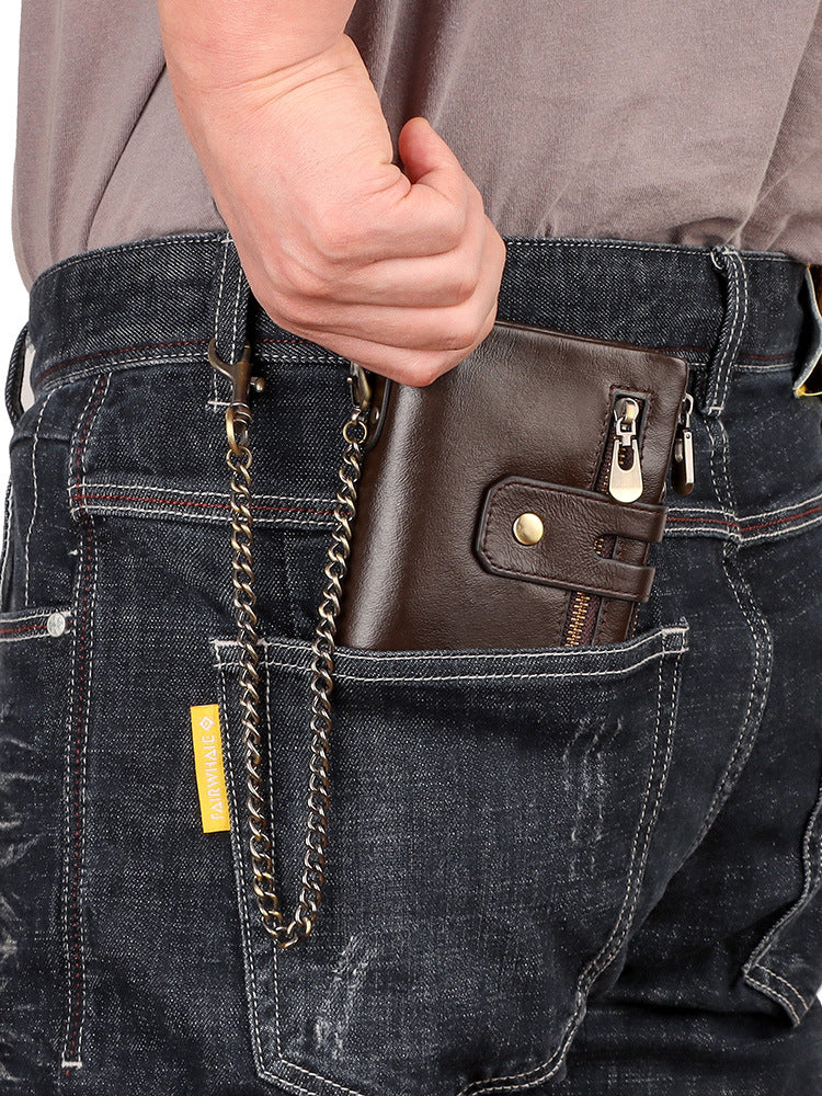 Genuine Leather Short Wallet with RFID Protection Tri-Fold Purse