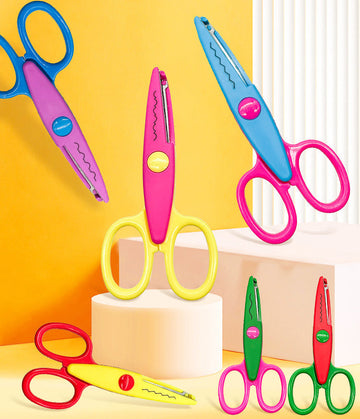 Kids' Decorative Edge Craft Scissors, 6-Piece Set with Wave, Stamp, Zigzag & Castle Patterns