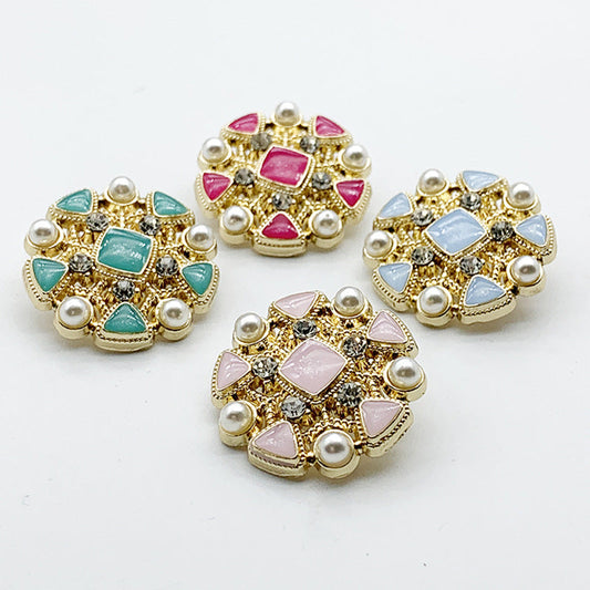 Vintage French-Inspired Rhinestone Round Metal Shank Buttons 12pcs
