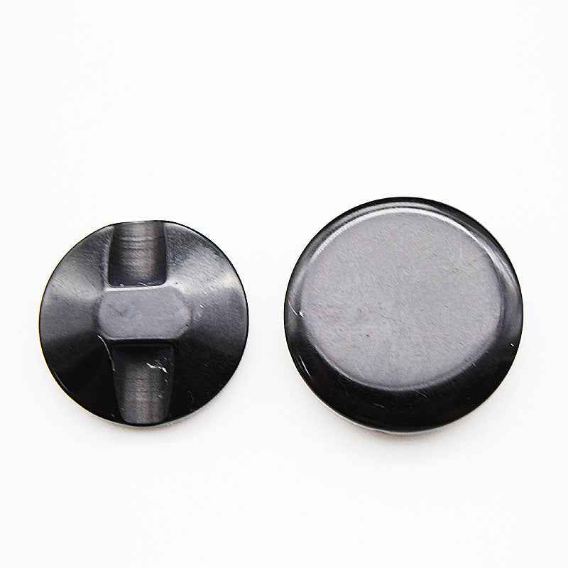 Black round hidden-hole resin button, 13–20 mm (front/back)