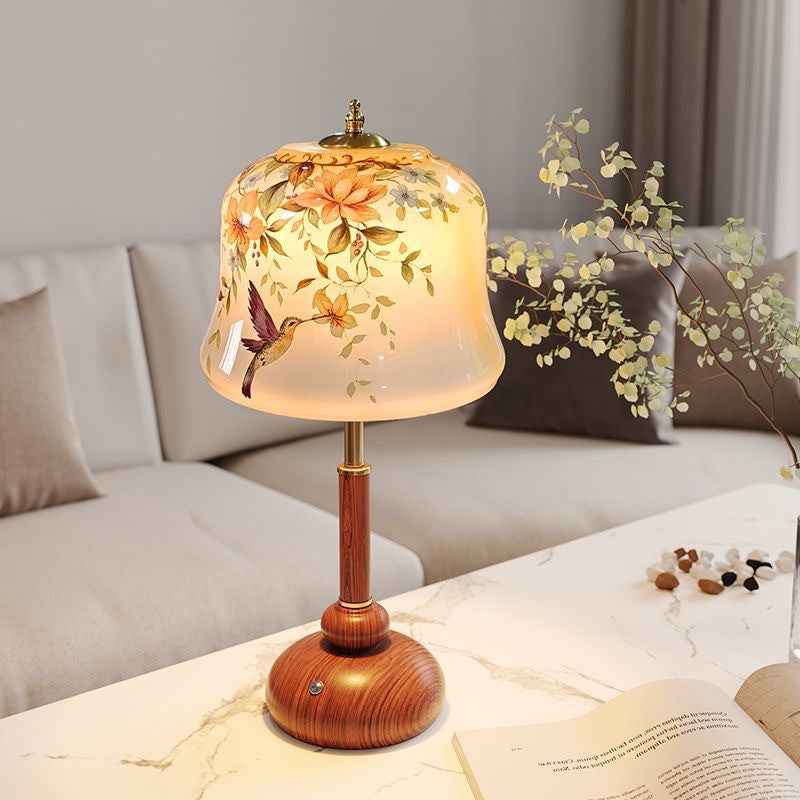 Song Dynasty Style Chinese Table Lamp - Vintage Floral Glass Shade