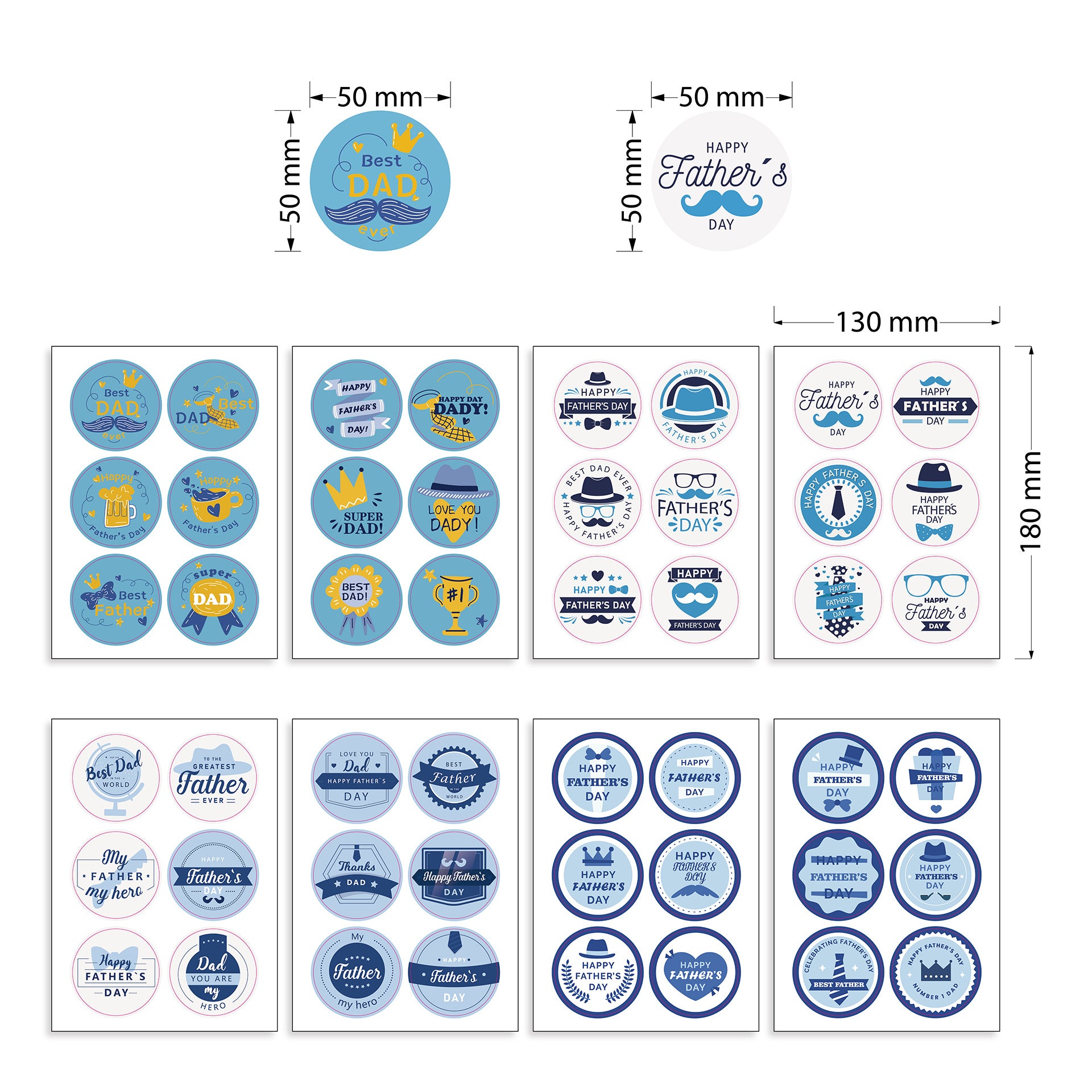 96pcs Happy Father‘s Day Stickers 2 inch Large Round Labels