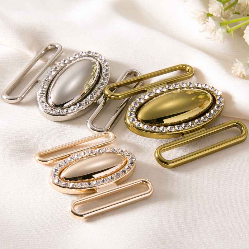 Ovales Strass-Schnallenset mit verstellbaren Metallklammern, gold und silber, 20 Stück