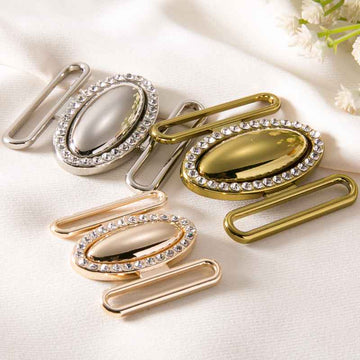 Ovales Strass-Schnallenset mit verstellbaren Metallklammern, gold und silber, 20 Stück