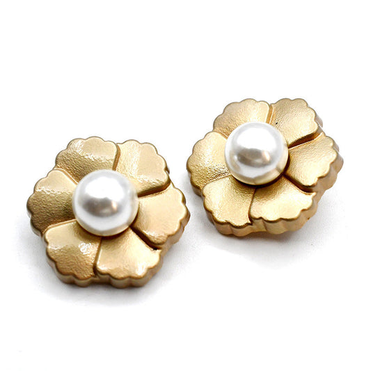 23mm Gold & Nickel 6-Petal Flower Pearl Metal Shank Button 12pcs Gold