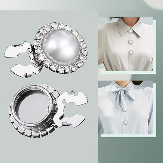 Round rhinestone snap button with pearl center and metal clamp ring, 20 mm