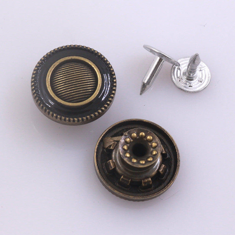 17mm stud button backs with metal posts and spring caps, antique bronze and dark finish