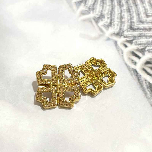 Four-Leaf Clover crystal metal shank buttons, gold tone, 4-piece cluster