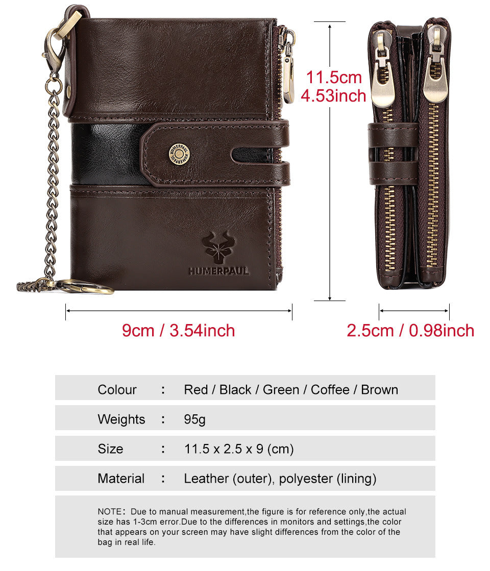 Men's Retro Leather Wallet,Double Zipper