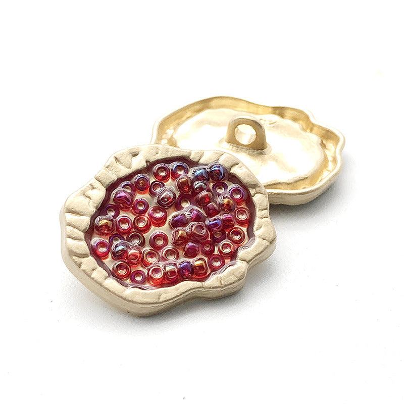 25mm Irregular oval beaded coat buttons, metal shank, wine, 12pcs