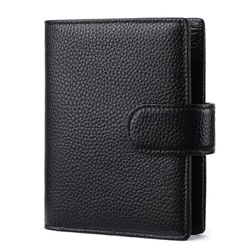 A7 Leather Pocket Notebook Wallet 6-Ring Binder Card,Cash & Coin Slots Black